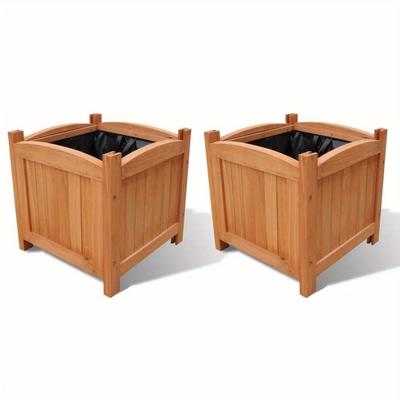 TEMU 2pcs Natural Wooden Raised Beds With Slatted Sides, 30x30x30cm - Indoor/outdoor Contemporary Planters For Gardening, Patio, Or Deck, Raised Garden Bed Image
