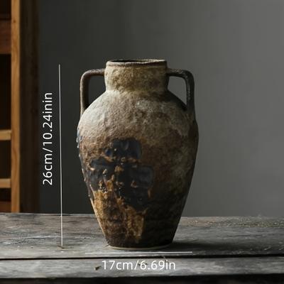 TEMU Antique Ceramic Vase For Home Decoration - Floral Pattern, Suitable For Living Room And Foyer Decor, Vintage Coarse Pot - Holiday Gift Image
