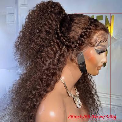 TEMU 1pc 13*4*1 Lace Front Wig Soft 26 Inches Long 180% Density Brown For Women With Babyhair Preplucked Synthetic Heat Resistant Wig Image