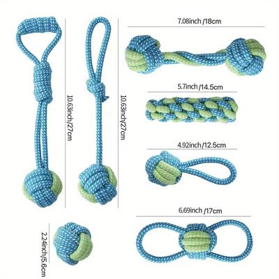 TEMU 7pcs Dog Rope Chew Toy Set For Small/medium Breeds – Interactive Knot Toys With Squeaky Balls, Durable Training For Teething Puppies & Aggressive Chewers, Mixed Textures For Indoor/outdoor Play Image