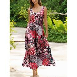 Femmes Robe maxi Robe d'Été Robe trapèze Robe Nuisette Robe Plissée Vacances Occasionnel Boho Plage Coupe régulière Graphique Vintage Bohème Sans manches Col en U Col Rond Rouge Bleu Violet Orange