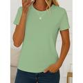 Femmes T-shirt Couleur Unie ancien Élégant Basique Manche Courte Col ras du cou Col rond Hauts Réguliers Quotidien Imprimé Blanche Vert Claire Gris Bleu clair Été Printemps