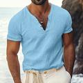 Homme T-shirt T-shirt effet lin Manches courtes Col en V Été Uni Mode Designer Basique Flexible Vacances Rue Décontracté Quotidien Bleu Ciel Noir Blanche T-shirt haut de gamme pour homme
