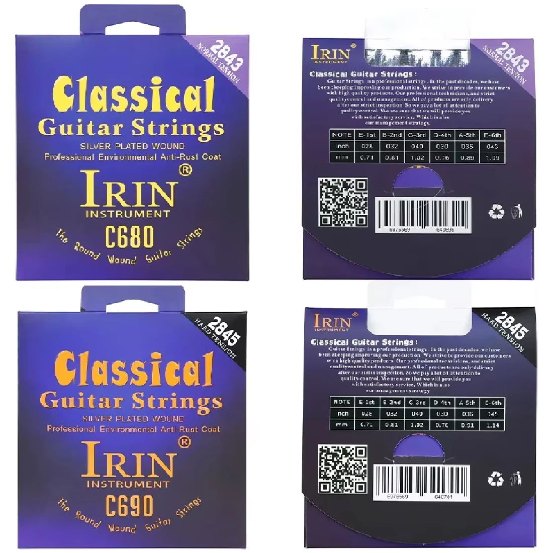 IRIN Saiten-Set für klassische Gitarre, Nylon + versilbert, gewundene Saiten für klassische Gitarre, 1–6-Saitengitarren-Zubehör Image