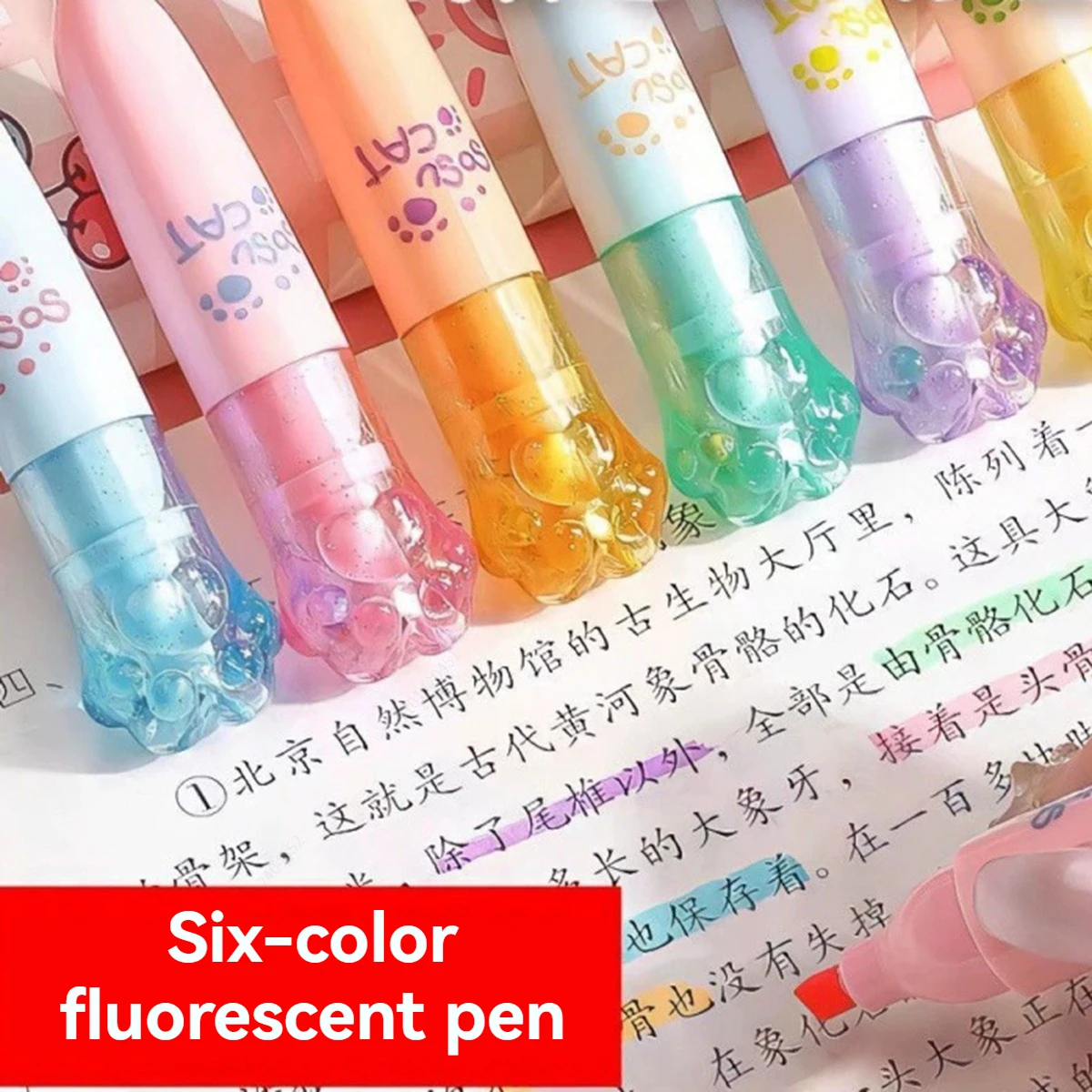 6 Stück Kawaii Mini-Textmarker, Markierungsstift mit Keilspitze, verschiedene Farben, auf Wasserbasis, schnell trocknend, Schulbedarf Image