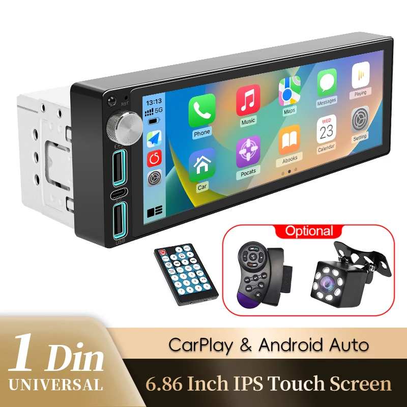 Autoradio Audio 1Din Universal 6,86 Zoll Auto Multimedia Video Player IPS HD Bildschirm Bluetooth 5.0 USB/Typ-C Ladung Unterstützung Cam Image