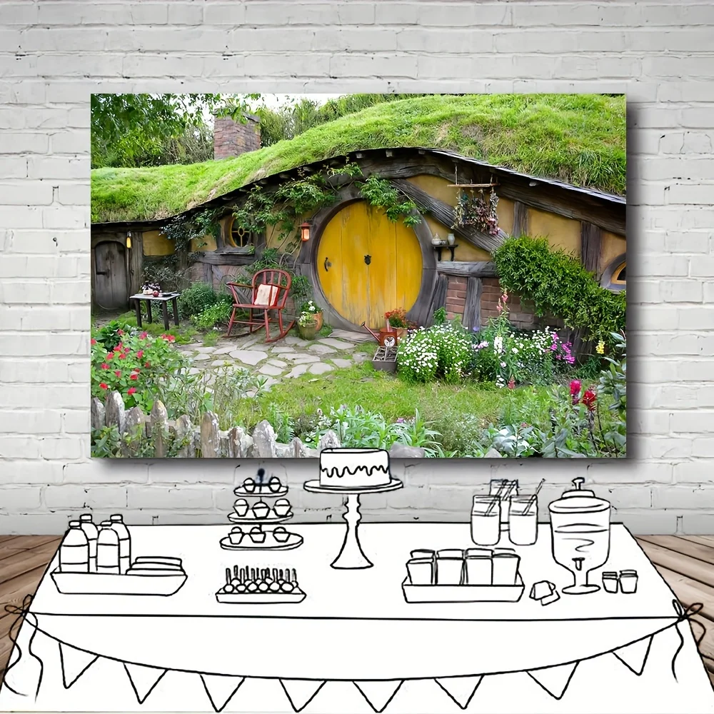 Hobbit Höhle Fotografie Hintergrund Mat amata ländlichen Hobbit Wohnzimmer grünen Gras Garten Hobbit Höhle Hintergrund Image