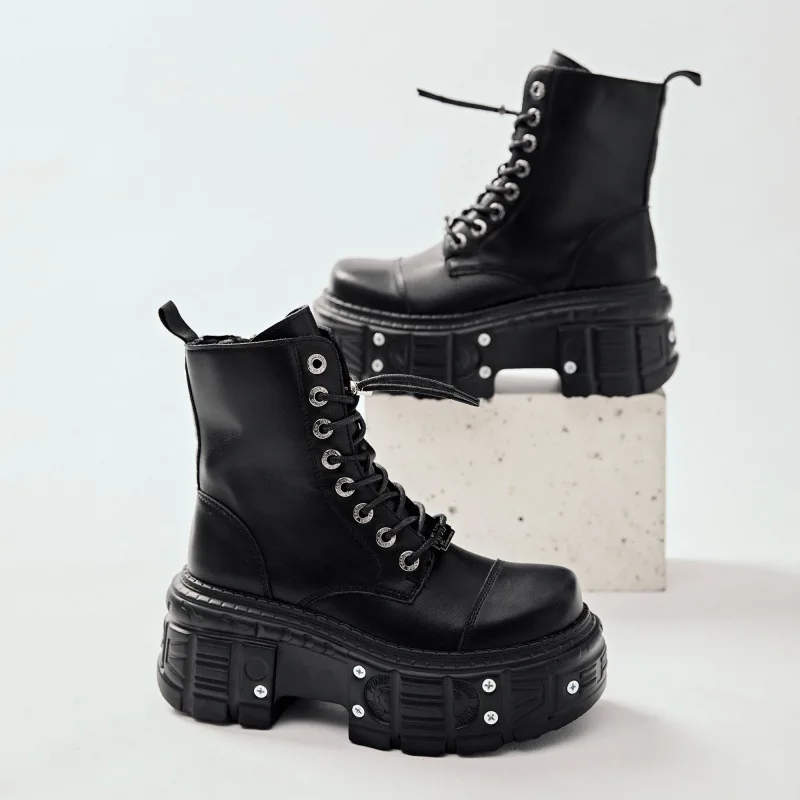 Frauen Omet Dark Motorrad Heavy Metal Plattform Grenzüberschreitende Stiefel 2024 Frühjahr Neue Weibliche Punk Kleine Leder Männer Schuhe Image
