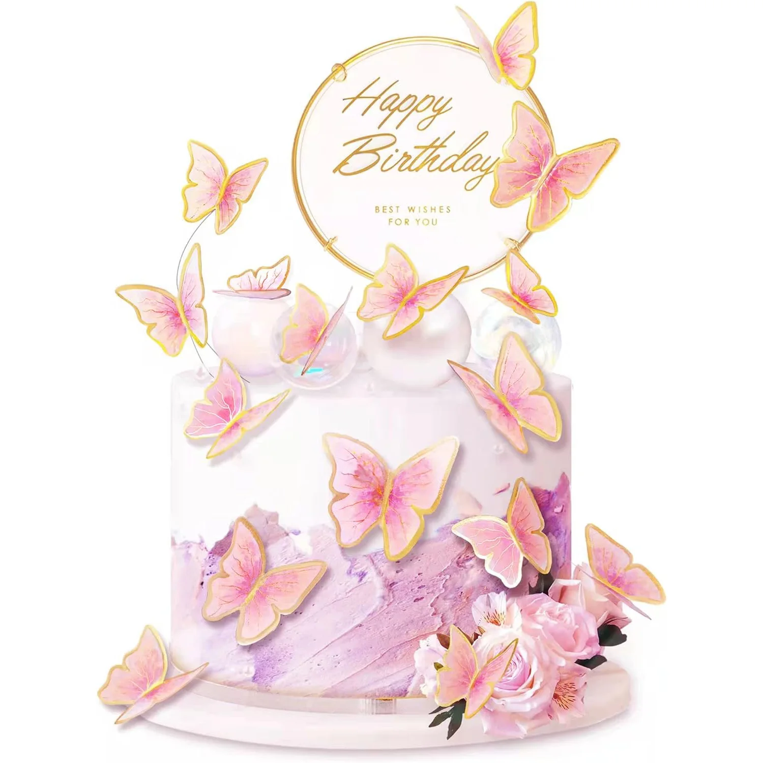 11 Stück roségoldene Schmetterlings-Kuchendekoration für Muttertag, Hochzeit, Picknick-Dessert im Freien, Partydekoration mit Schmetterlingsmotiv Image