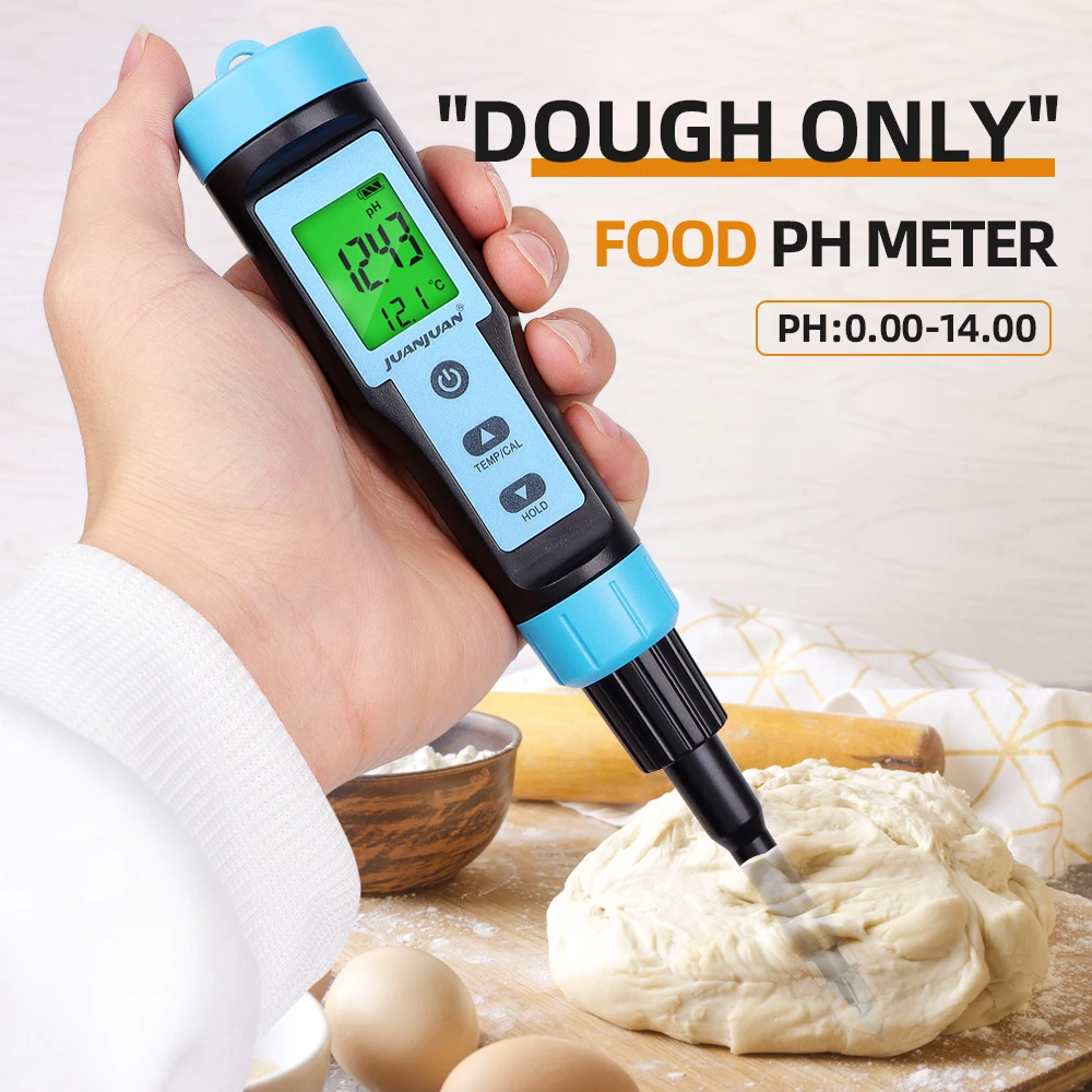Lebensmittel-PH-Messgerät, 0,00–14,00 PH-Temperaturdetektor, hohe Genauigkeit, digitaler Alkalinitäts-Säure-Tester, Stift zum Einmachen von Fleisch, Käseteig Image