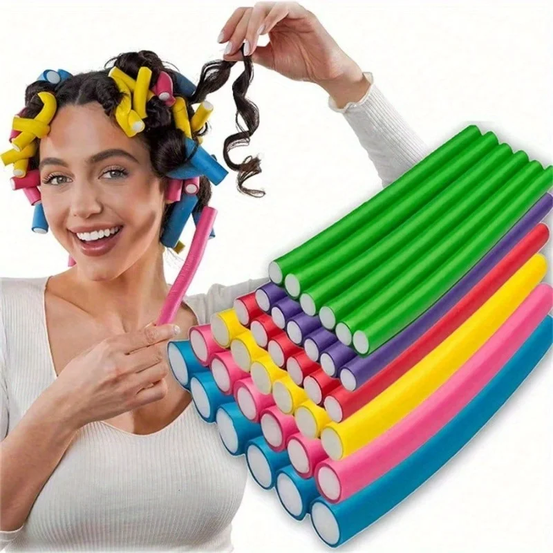 10 Stück flexible, hitzefreie Lockenwickler, biegsame Twist-Lockenstab für DIY-Locken aus weichem Schaumstoff, universelle Dauerwellen-Lockenstab, EVA-Lockenstab Image