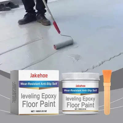 Wear-Resistant Epoxy Floor Paint 100g - Self-Leveling Anti-Slip Coating for Concrete & Wood, Fast-Drying, Includes Brush