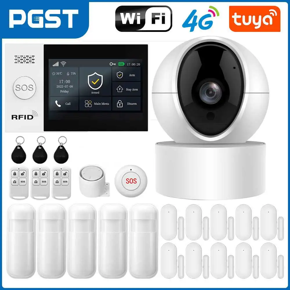 GSM Alarm System Smart Leben Tuya Wifi 4G Sicherheit Alarm System 433MHZ Funktioniert Mit Alexa Hause Einbrecher bewegungsmelder Tür Sensor