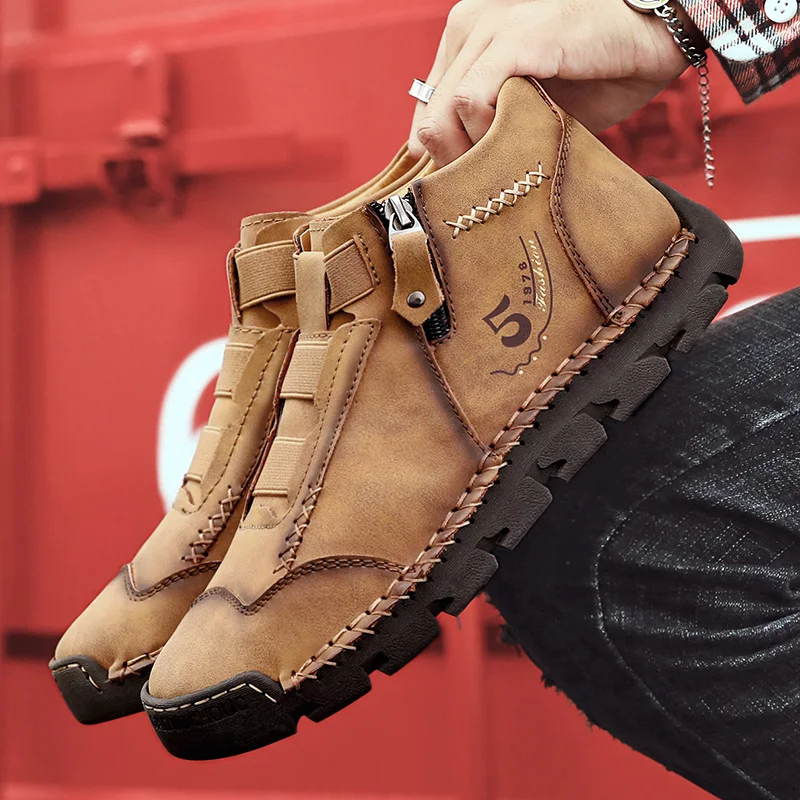 Neue In Mens Echtes Leder Schuhe Luxus Slip auf Schuhe Handmade Stiefeletten Komfortable Winter Mode Mokassin Männer Casual Schuhe