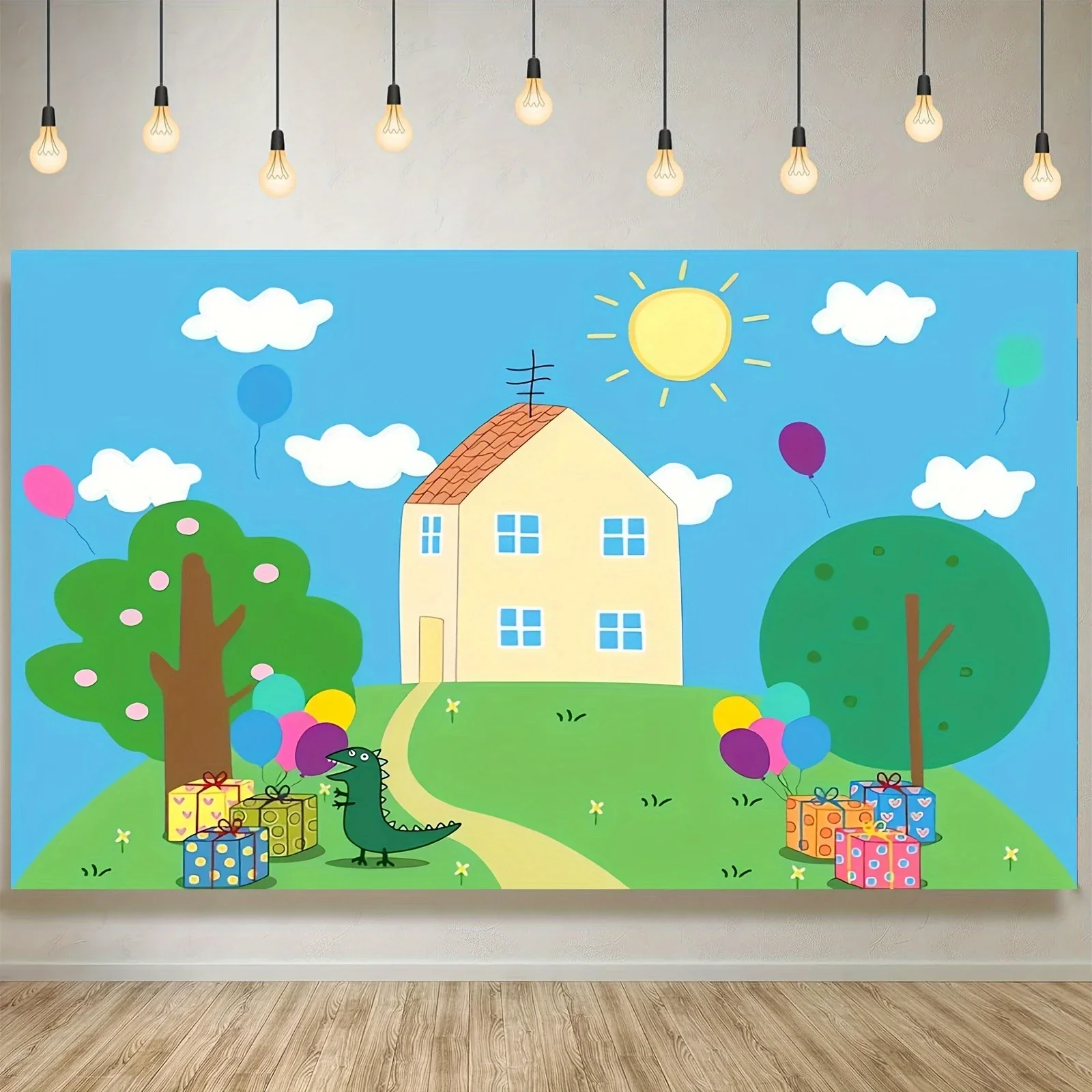 Alles Gute zum Geburtstag Cartoon Haus Party Foto Thema Banner Dekoration Requisiten Geburtstagstorte Tischdekoration Image