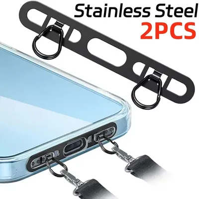 1-2PCS Luxury Stainless Steel Mobile Phone Lanyard Patch Gasket Upgrated Metal 0.4mm Thin CellPhone Tether Tab Safety Connecter