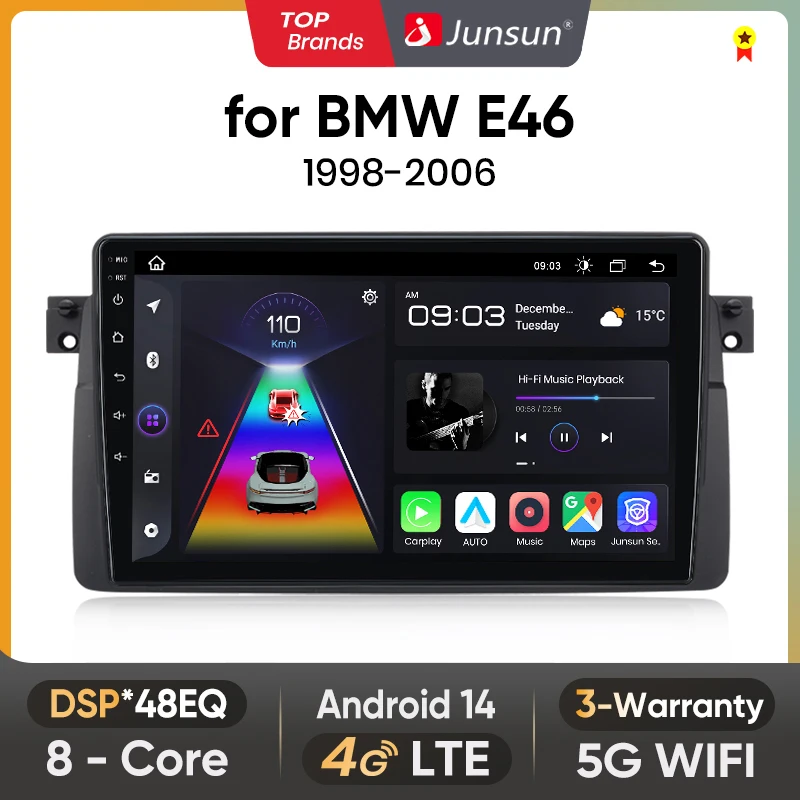 Junsun Android 14 Autoradio Android Auto Multimedia Für BMW M3 E46 1998-2006 Carplay 4G 2din GPS Autoradio GPS Navigation
