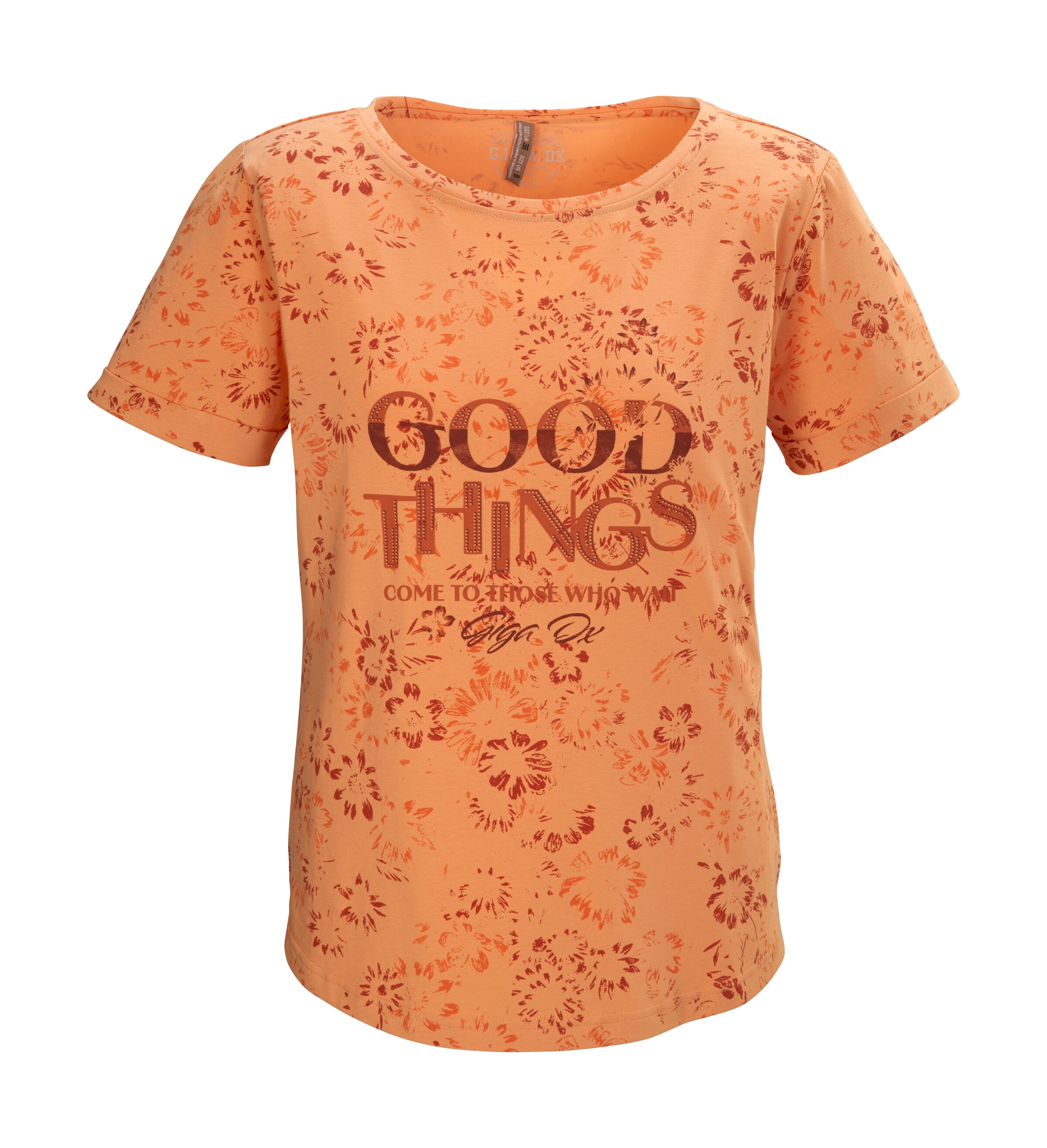 T-Shirt "GS 47 WMN TSHRT", Damen, Gr. 42, rot (apricot), Obermaterial: 95% Baumwolle, 5% Elasthan, G.I.G.A. DX BY KILLTEC, Shirts T-Shirt, Florales Damen T-Shirt, elastisch, hoher Baumwollanteil, bequem