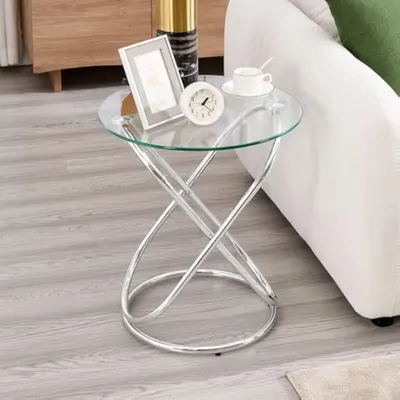 19.7 Round Glass Side Table for Living Room, Modern Round Glass End Table Nightstand for Bedroom,