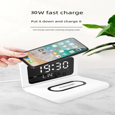 6 in 1 30W Phone Wireless Charger Multi-function LED Desktop Clock Charging Calendar Wireless