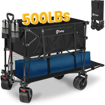 400L Large with Brakes, 50" Extra Long Extender Wagon Cart, 500lbs Heavy Collapsible, Garden Carts