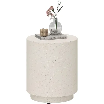 Round Side Table, Lightweight Accent Table with Terrazzo Finish, End Table with 4 Adjustable Feet