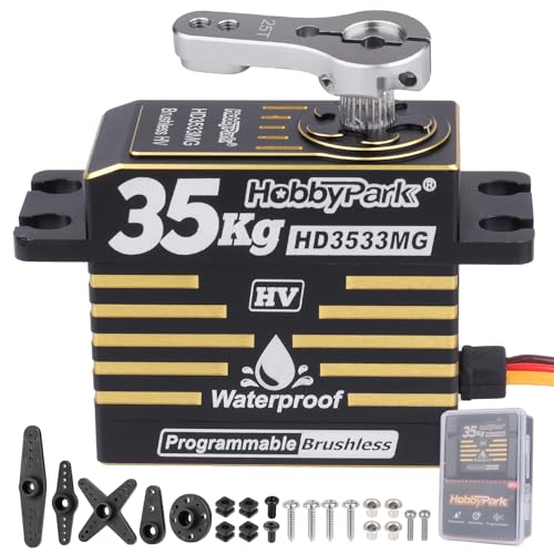 HobbyPark Waterproof High Torque RC Servo 35kg Brushless Motor Metal Gear Digital Servo Stainless Steel Gear Aluminum Case for RC Crawler RC Car Truck Buggy Bashing Basher Programmable 180°