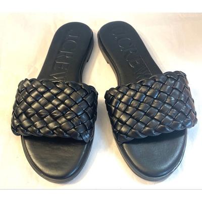 J. Crew Shoes | J. Crew Georgina Woven Sandals In Black Leather Women’s Slip On Shoes Size 7.5 | Color: Black | Size: 7.5