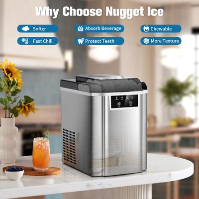 Nugget Ice Maker Countertop, Portable Pellet Ice Machine Self-Cleaning
