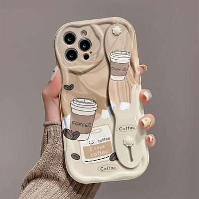 TEMU Soft Gel Anti-fall Cream Ribbon Style Coffee Mobile Phone Case Suitable For Series 11\12\13\14\15\16promax Series A05/a15/a25/a35/a55/s23/s24ultra Image