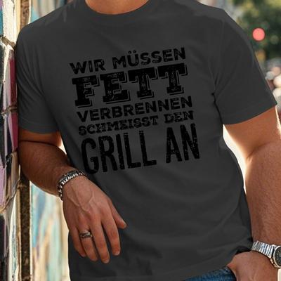 "TEMU Men's Plus Size German Quote T-shirt - "" Design, Casual Short Sleeve, Polyester Blend, Black With White Print, Summer Relaxed Fit, Machine Washable, Everyday Tshirt | Print Shirt | , Plus Size" Image