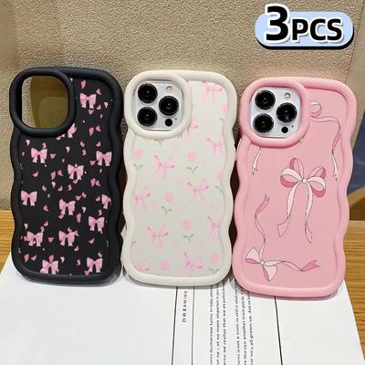 TEMU A Set Of 3 Cute Colorful Bow Tie Patterns For Protective Phone Cases, Compatible With Iphone Models 11 Through 16. Image