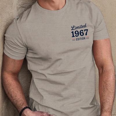 TEMU Men's 1967 Edition Graphic T-shirt - Casual Summer Short Sleeve Crewneck Tee, Light Gray With , Polyester Blend, Round Neck, Machine Washable Image