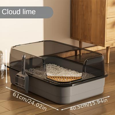 "TEMU Extra Large Half-closed Cat Litter Box With High Fence - Durable Pvc, 24" X 15.9" X 6.3" - Includes Scoop - Ideal For Multi-cat Families, Pet Litter Box" Image