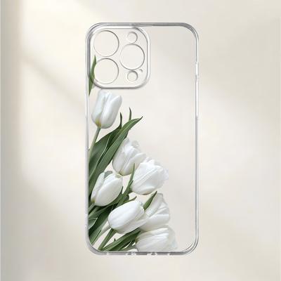 TEMU White Tulips Pattern Phone Case Uv Printing Mobile Phone Protective Degree Full Protection Suitable For Iphone 11 12 13 Pro Max Xr X/ Xs 7 8 Plus Se Mini New Personality Creative Image