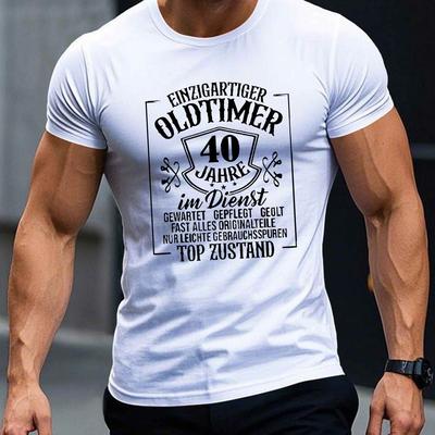 "TEMU Men's Casual German Graphic T-shirt - "" Design, Short Sleeve, Summer Top, Polyester Blend, Round Neck, Machine Washable, Black With White Text" Image