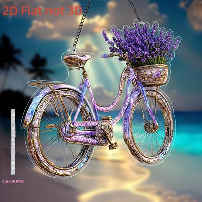 TEMU 2d Acrylic Flat Lavender Bicycle -vintage Acrylic Flower Basket Decoration, Home And Garden Decoration, Cafe Atmosphere And Spring Theme-perfect Gift For , Family And Cycling Enthusiasts Image