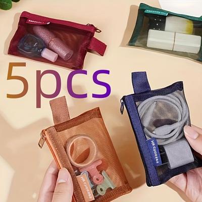 TEMU 5pcs Vintage Color Nylon Square Mesh Storage Bag, Storage Bag, Zipper Transparent Image