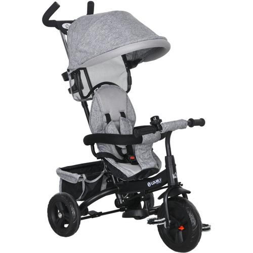 6-in-1 Dreirad mit Schubstange, Kinderdreirad mit abnehmbarem Sonnendach, Laufrad mit