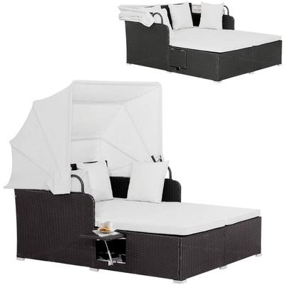Rattan Lounge mit faltbarem Sonnendach, Gartenliege mit Sitz- und Rückenkissen, Doppelliege Image