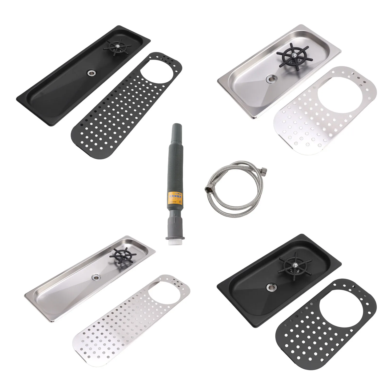 Krugspüler aus Edelstahl 304, Tassenwascher, Hochdruck-Glasreinigungsspüler mit Abfluss-Tropfschale, Schlauch für Bar, Café Image