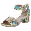 Sandalette RIEKER, Damen, Gr. 40, bunt (multi, beige), Textil, Lederimitat, geblümt, elegant, Schuhe Sandalette Riemchensandale, Sommerschuh, Riemchensandale, Urlaubschuh mit praktischem Klett