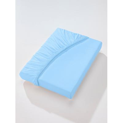 Betttuch WÄSCHEPUR Gr. 2, blau (hellblau), B:120-130cm L:200-220cm, Jersey, 95% Baumwolle, 5% Elasthan, Laken Image