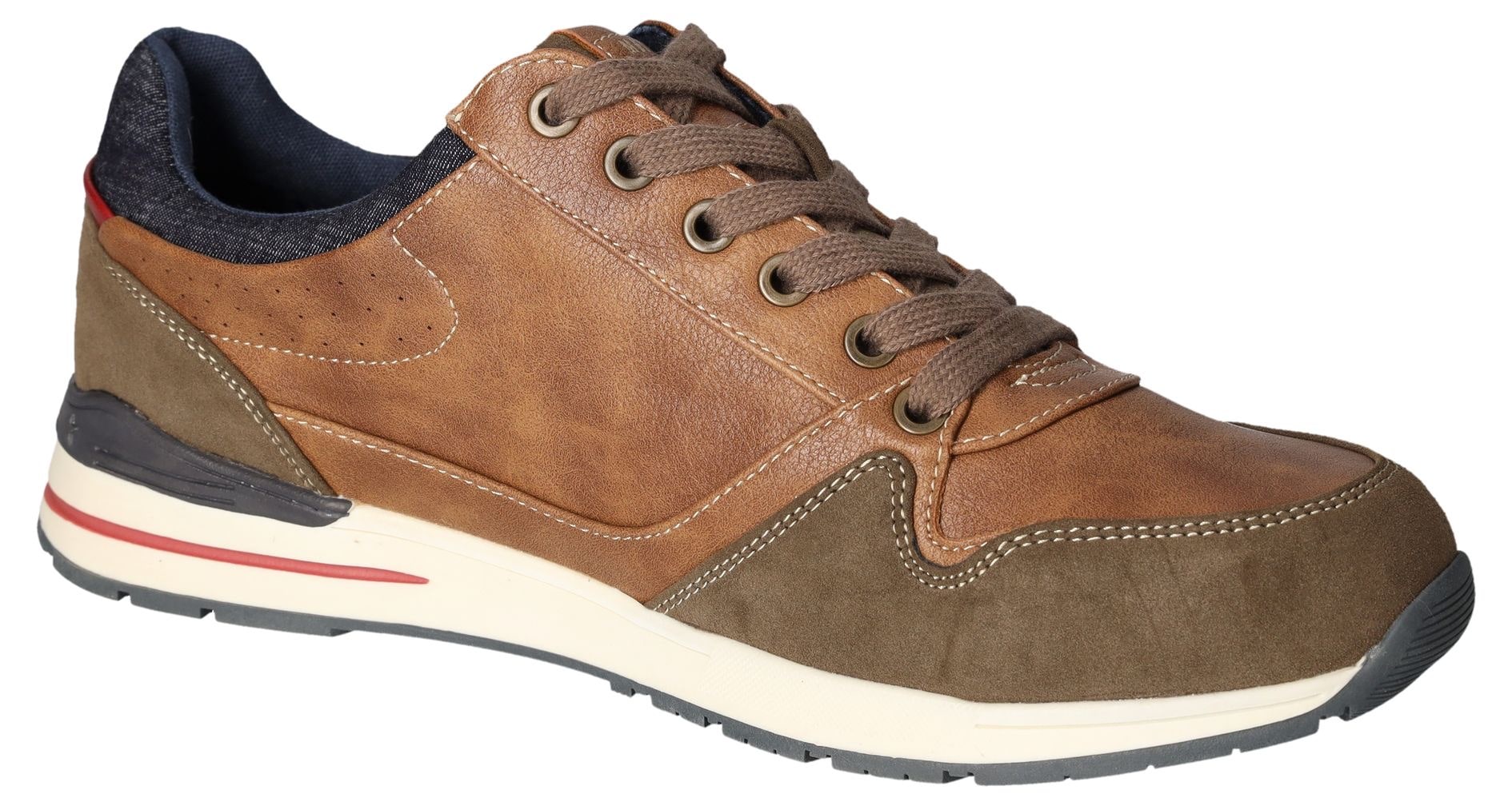 Sneaker MUSTANG SHOES, Herren, Gr. 43, braun (braun, taupe), Lederimitat, Textil, kontrastfarbene Details, Schuhe Sneaker, Freizeitschuh, Schnürschuh mit Außenreißverschluss