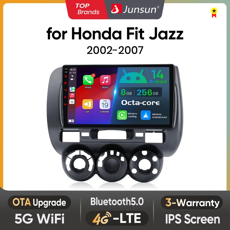 Junsun AI Wireless CarPlay für Apple Android 14 Auto Autoradio für Honda Fit Jazz City 2002 2003 2004–2007 Multimedia Navi Stereo Image