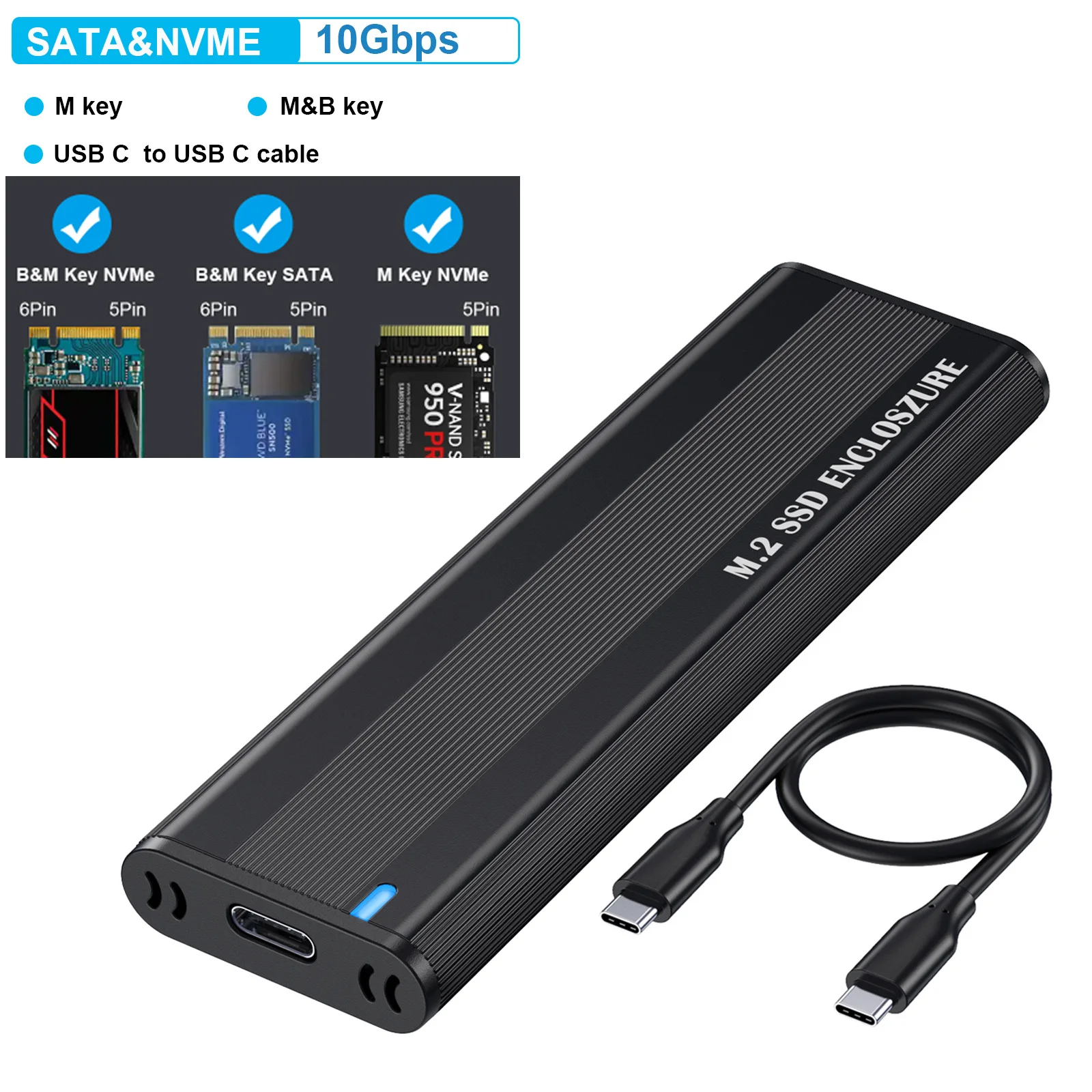 10 Gbit/s M.2 NVMe SSD-Gehäuse Dual Protocol NVME SATA M.2 auf USB Typ C 3.1 SSD-Adapter für NVME PCIE NGFF SATA SSD Disk Box Image