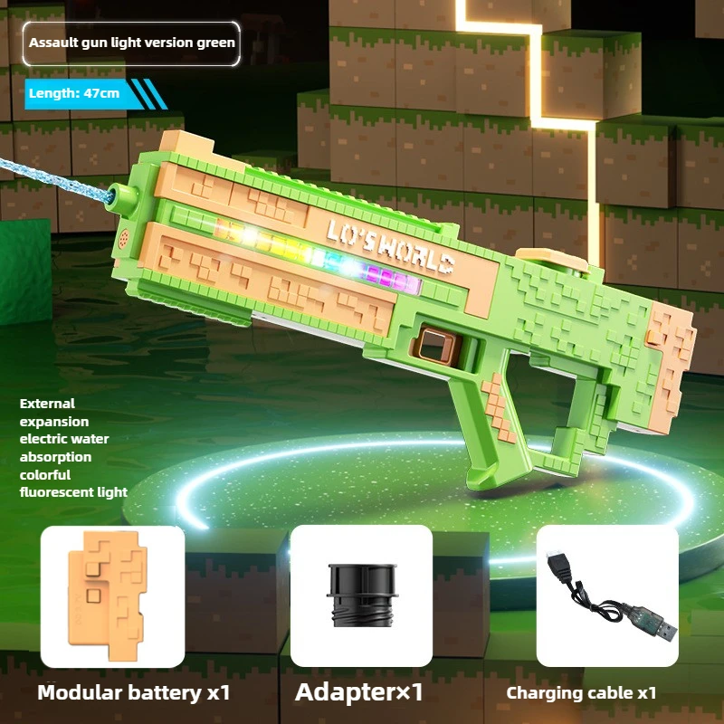 Wasserpistole mit Rückstoßrutsche, mehrfarbige LEDs, hohe Kapazität, Sommer-Pool-Spielzeug für Kinder und Erwachsene, interaktives Wasserkampfspiel im Freien Image