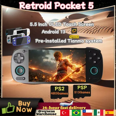 Retroid Pocket 5 Handheld-Spielekonsole, Videospiele-Player, 5,5 Zoll OLED-Touchscreen, 8 + 128 G, Image
