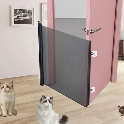 1pc Automatic Retractable Pet Mesh Gate - Indoor Stairway Safety Net For Dogs & Cats, No Drilling, Protective Barrier