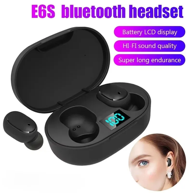 E6S TWS Bluetooth Kopfhörer Drahtlose Bluetooth Headset Noise Cancelling Headsets Mit Mikrofon Kopfhörer Für Xiaomi iphone Image